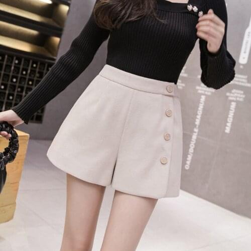High Waisted Woolen Suit Shorts For Women Autumn Winter New Korean Loose Single-breasted Shorts Wide-leg Boots Short Feminino