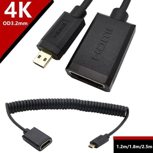 4K 60hz Micro HDMI to HDMIi female Ultra-fine retractable spring line Mini camera flat panel to TV conversion cable