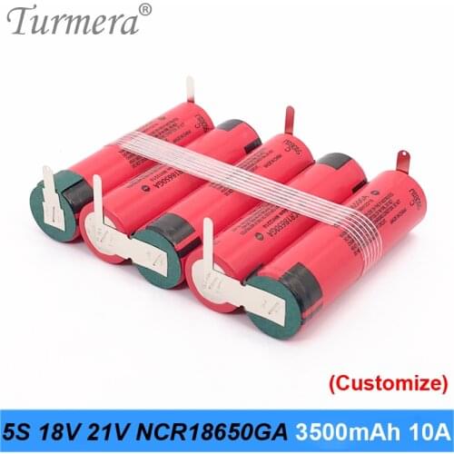 Turmera 5S 18V 21V 3500mAh NCR18650GA Rechargeable Lithium Battery 10A Current for Electric Drill Screwdriver and Vacuum Cleaner