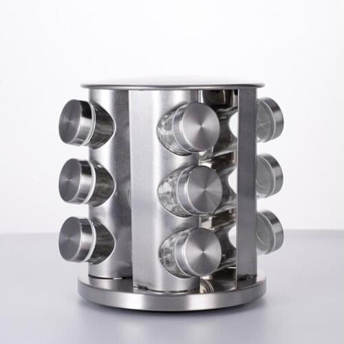 Stainless Steel 12 Jar Revolving Spice Rack Stand Carousel Rotating Glass Seasoning bottle rotating seasoning, powder, BBQ