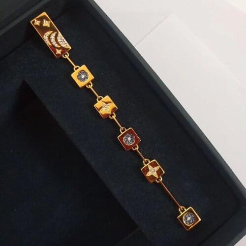 SLJELY Fashion 925 Sterling Silver Yellow Gold Color Single Moon Stars Square Long Dropping Earring 1pc for Women Brand Jewelry