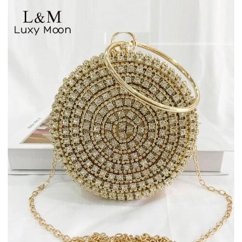Womens Rhinestone Round Clutch Purses And Handbags Luxury Wedding Metal Designer Bag Lady Banquet Exquisite Evening Bag X573H