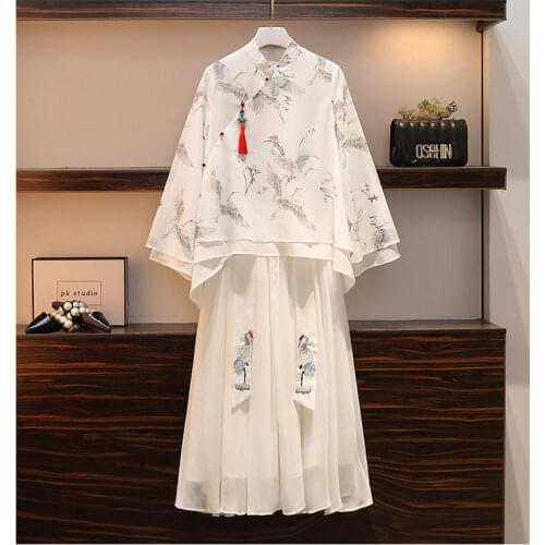 Plus size womens 2021 spring and summer new costume female Chinese style Hanfu dress fat sister slim two-piece suit streetwear