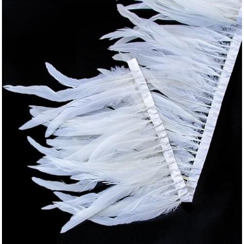 1 meter Snow White Chicken Feather Fringe Ribbon 30-35cm Natural Pheasant Tail Feathers for Craft Wedding Carnival Dresses Decor
