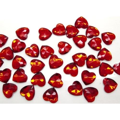 200Pcs Red Acrylic Heart Decoration Crafts Flatback Cabochon Scrapbooking Embellishments Beads Diy Accessories