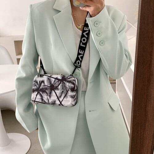 2021 New Fashion Simply Casual Women Plant Print Suitcase Shape PU Purse Day Clutches Shoulder Messenger female Bag