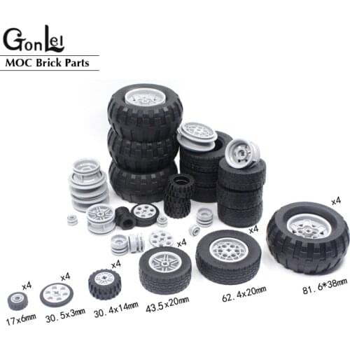 24Pcs/lot Technical Wheels Tyres MOC Building Blocks Bricks High-Tech Cars Spare Parts Toys 32019 86652 44309 56145 56908 45982