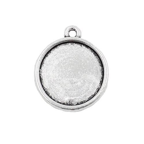 50pcs/lot Alloy Antique Silver Cameo/Glass/Cabochon Frame bezel Settings, Double side Charm with Single Ring fit 16mm K04004