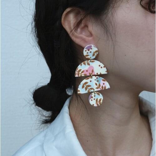 Bohemia Flower Leaf Long Tassel Dangle Earrings for Women Geometric Round Semicircle Triangle Acrylic Earrings Jewelry Gifts