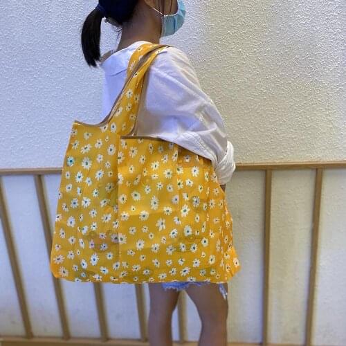 Folding waterproof supermarket shopping bag environmental protection bag womens handbag Oxford cloth storage bag Shoulder bag