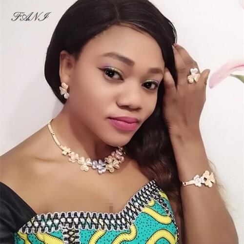 Fani New Indian Jewelry Sets Multicolor Bridal Wedding Big Crystal Dubai Gold Women Necklace bracelet Earrings ring Jewelry Sets