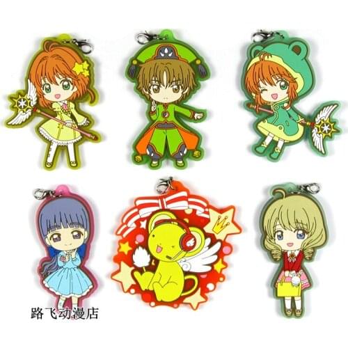 Card Captor/SAKU/KINOMOTO SAKURA/DAIDOUJI TOMOYO/LI SYAORAN/KIN Japanese anime figure RUBBER mobile phone charm/key chain/strap
