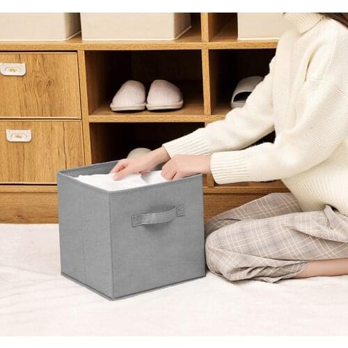 11 inches Storage Cubes, 4-Pack, Two-Sided Design Foldable Storage Cubes, Storage Bins for Shelves, Storage Baskets with Handles