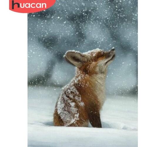 HUACAN Full Square/round Diamond Painting New Arrival Fox Snow Embroidery Cross Stitch Animal Winter Mosaic Wall Stickers