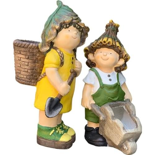 BOYS AND GIRLS ART SCULPTURE CART FLOWER POT ORN COURTYARD BALCONY VASE CREATIVE RESIN CRAFTS AMERICAN GARDEN DECORATION R4646