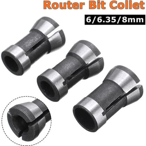 3PCS 6/ 6.35/ 8mm Router Bit Collet Chucks Carbon Steel Cutter Extension Collets Chuck Accessories