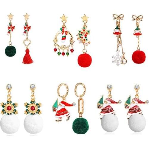 Cute Christmas Earrings for Women Santa Claus Snowflake Red White Pompom Earring Fashion Christmas Day Gift Girls Party Jewelry