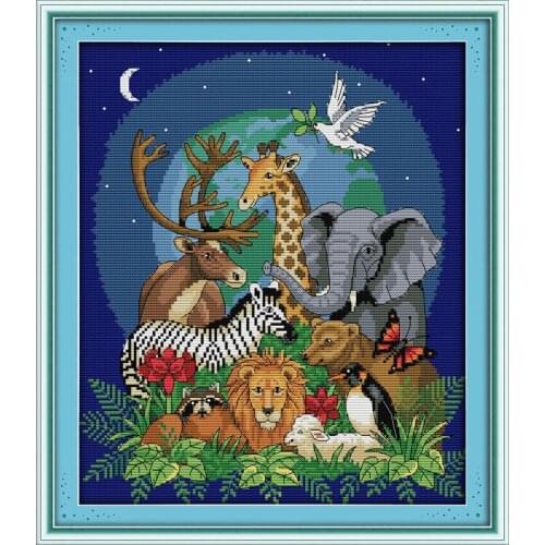 Everlasting Love Animal World (2) Chinese Cross Stitch Kits Ecological Cotton Stamped 14 11CT DIY New Year Decorations For Home