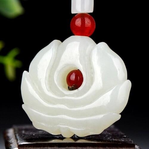 Natural 7A jade pendant hollow hand-carved lotus jade pendants brand men women jadeite jade jewelry jade necklace women