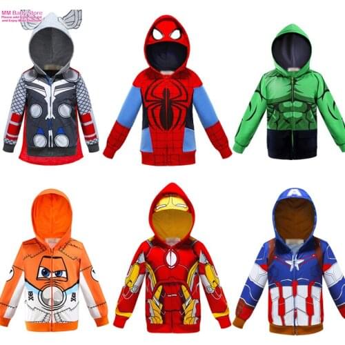 New Autumn Marvel Sweatshirt Hulk Spider-Man Captain America Avengers Sweater Cars Cartoon Top Zipper Hoodie Childrens Clothes