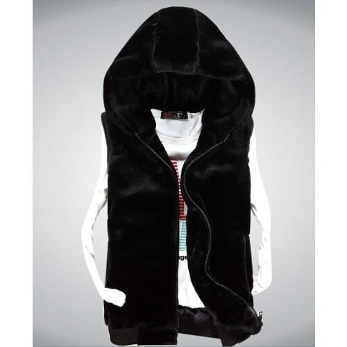 2020 New Winter Men Fashion Jacket Hooded Faux Fur Vest Warm Coat Vest Solid Color Leisure Time Versatile Keep Warm Waistcoat