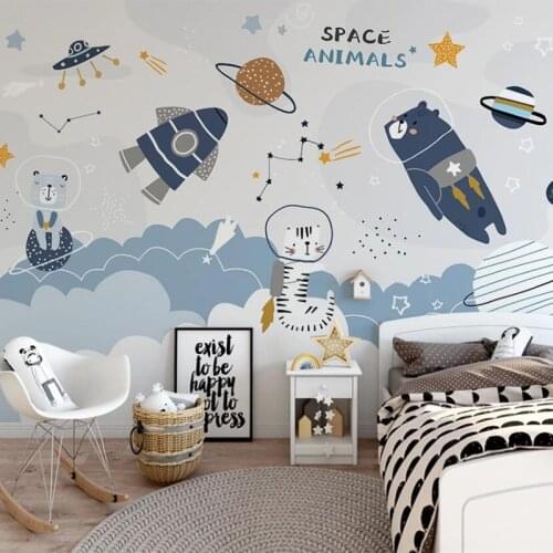 Custom 3D Wallpaper Nordic Minimalist Hand-painted Space Rocket Cartoon Childrens Room Background Wall Mural Papel De Parede 3D