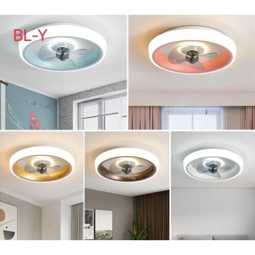 Modern and simple childrens room lLED ceiling fan lamp light luxury macaron style creative bedroom fan lamp