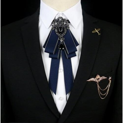 Retro Fabric Rhinestone Bow Tie British Style Academy Luxury Necktie Bowties Wedding Clothing Accessories for Men and Women