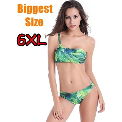 S-6XL One-shoulder Strap Swimsuit Women’s Underwear Split Bikini Female Swimwear Green Leaf Bathing Beachwear Lingerie Bra