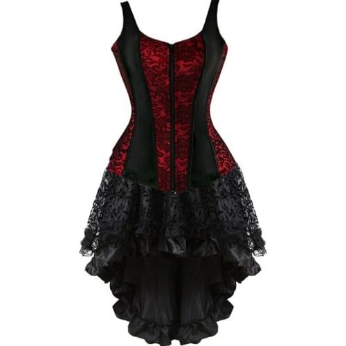 Sexy Corset Zipper Black Overbust Corset Bustier Corset Dress Skirt Flower Fancy Costume Gothic Corsets Women Vintage Lingerie