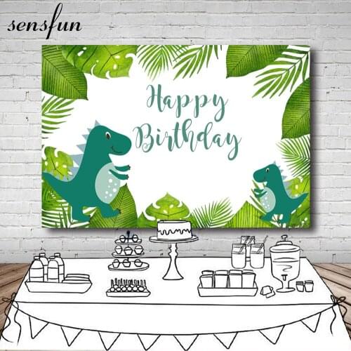 Sensfun Cartoon Dinosaur Party Backdrop Green Children Birthday Boys Photography Backgrounds For Photo Studio Vinyl Polyester