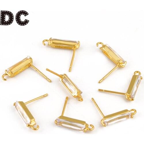 2PC 15x15mm Copper Rhinestones Real Gold Plated Brass Drop Shape Stud Earrings Jewelry Making Supplies Diy Findings