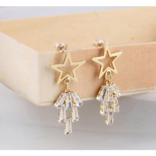 Five-pointed star crystal tassel earring elegant exquisite Fashion Stud Earrings metal Tiny Ear Studs Trend Womens Earrings