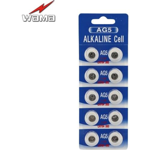 10pcs/pack Wama AG5 Button Cell Coin Battery LR48 393 1.5V Alkaline Batteries Disposable Calculator Toys NEW