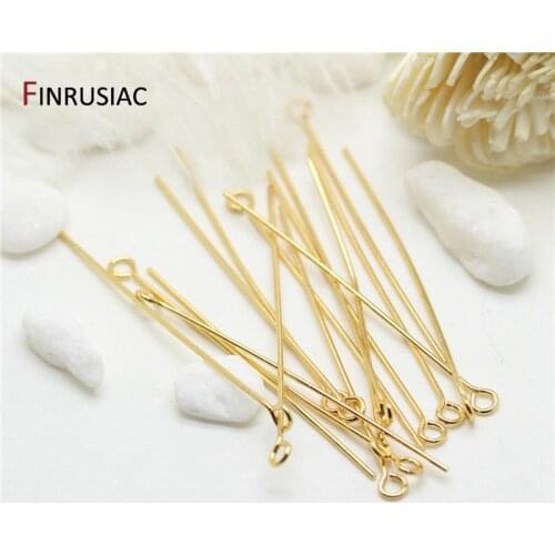 Head pins for jewelry making high quality copper metal 14K real gold plated needle eye pin wholesale connector pins material