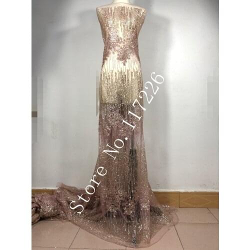 High quality glitter Mesh African Tulle lace fabric New Design French Mesh Lace with glued glitter