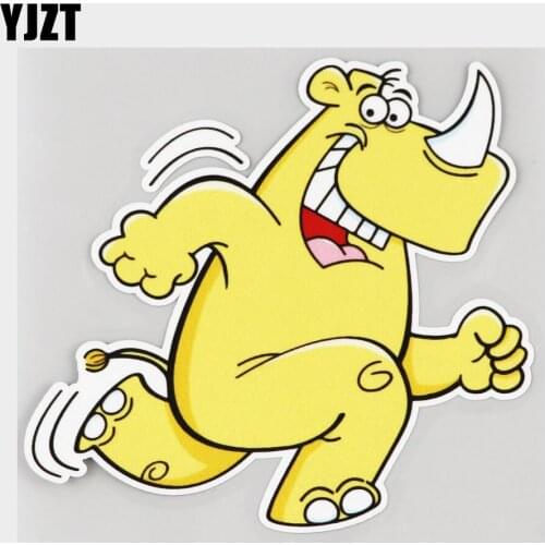 YJZT 13.5CM×12.2CM Happy Running Rhino Waterproof Car Sticker PVC Decal 11C-0129