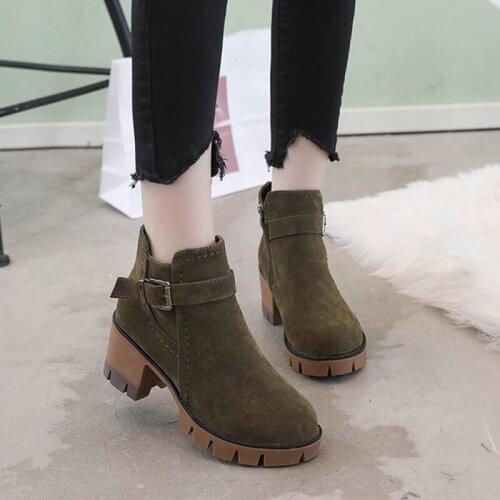 Boots Woman 2020 Zipper Boots Ladies Chunky Heel Clogs Platform Round Toe Winter Shoes Booties Big High Black Ankle Women
