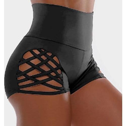 Womens Buttocks High Waist Solid Color Bandage Sweatpants Yoga Shorts