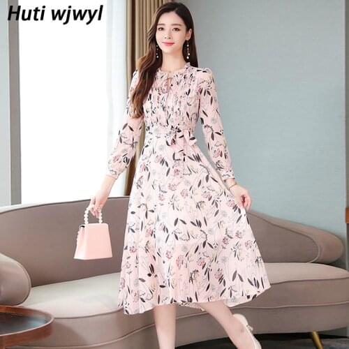 Spring Autumn Long Sleeve Beach Boho Dress 2021 Vintage Floral Chiffon Midi Dresses Vintage Women Bodycon Party Casual Vestidos