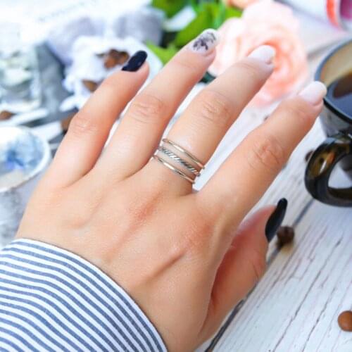 YPAY Vintage Three Wire Rope Open Ring Women Solid 925 Sterling Silver Finger Ring Ladies Fine Accessories Jewelry Gift YMR066