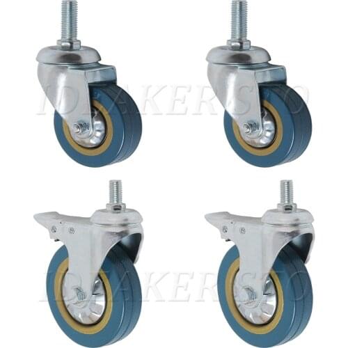 4 Pack 360 Degree Swivel Casters Wheels Heavy Duty with 10x30mm Stem Wheel For Carts workbench with brake and no brake 3 inch
