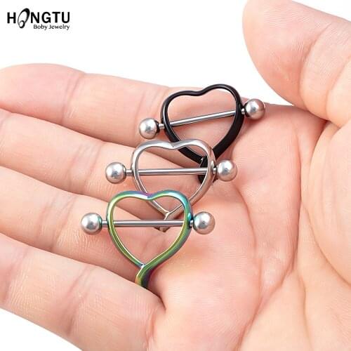 1 Pair Surgical Steel Heart Nipple Piercing Bar Ring for Women Sexy Nipple Shield Cover Barbell 14G Breast Body Piercing Jewelry