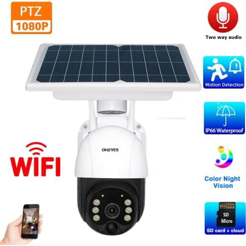 1080P Solar CCTV IP PTZ Video surveillance camera outdoor Waterproof Color night vision security camera wifi wireless solar 2MP