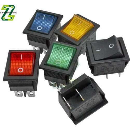 2PCS KCD4 ON-OFF Boat Rocker Switch Sterling Silver Contacts 2 Position 4 Pin With Light 16A/30A 250V 25*31MM Rocker Switch