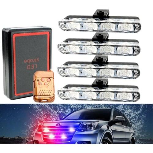 4 In 1 LED Strobe Light Bar 12V DC Flashing Emergency Grille 4*4LED Warning Light With Remote Control Car Truck Safety Lamp
