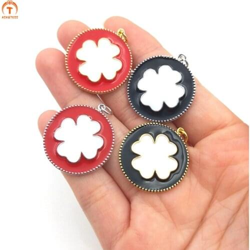 5pcs Brass Metal Gold Silver Exquisite Lucky Four Leaf Clovers Pendant Red Black Pendant For Women Gift Jewelry Necklaces Making