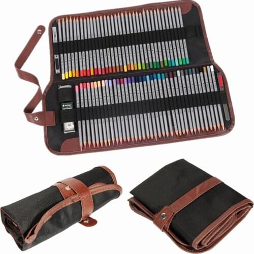 50Pcs/Lot Canvas Leather Sketch Holder Roll Up Pen Case Storage Bag Pouch Oragnizer For 72Pcs/Lot Pencils