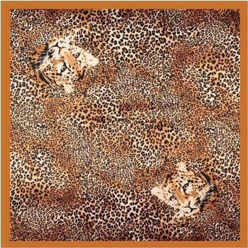 60cm * 60cm New Luxury Geometric Blue Patchwork Plaid Women Twill Silk Scarf Small Square Scarves Hijab Headscarf leopard