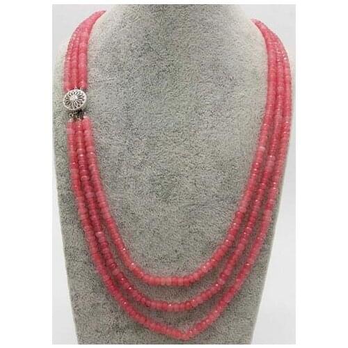 Free shipping 3 Rows 2X4mm NATURAL FACETED pink SAPPHIRE GEMS BEADS NECKLACES